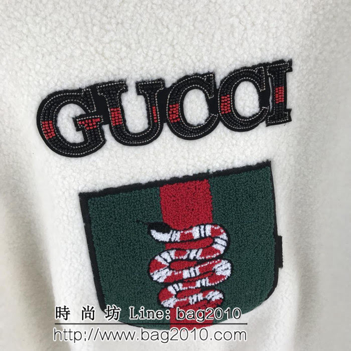 GUCCI古馳 18ss秋冬新款 羊羔毛套頭衛衣 刺繡貼圖圖案 高版本男女同款 ydi2567